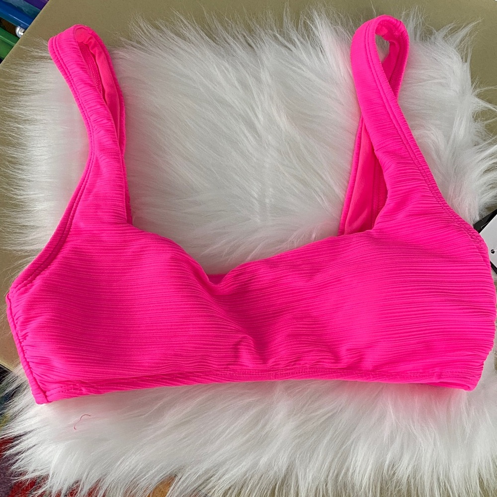 Salt + Cove Neon Pink ribbed bralette swim bikini top size medium - Picture 1 of 7